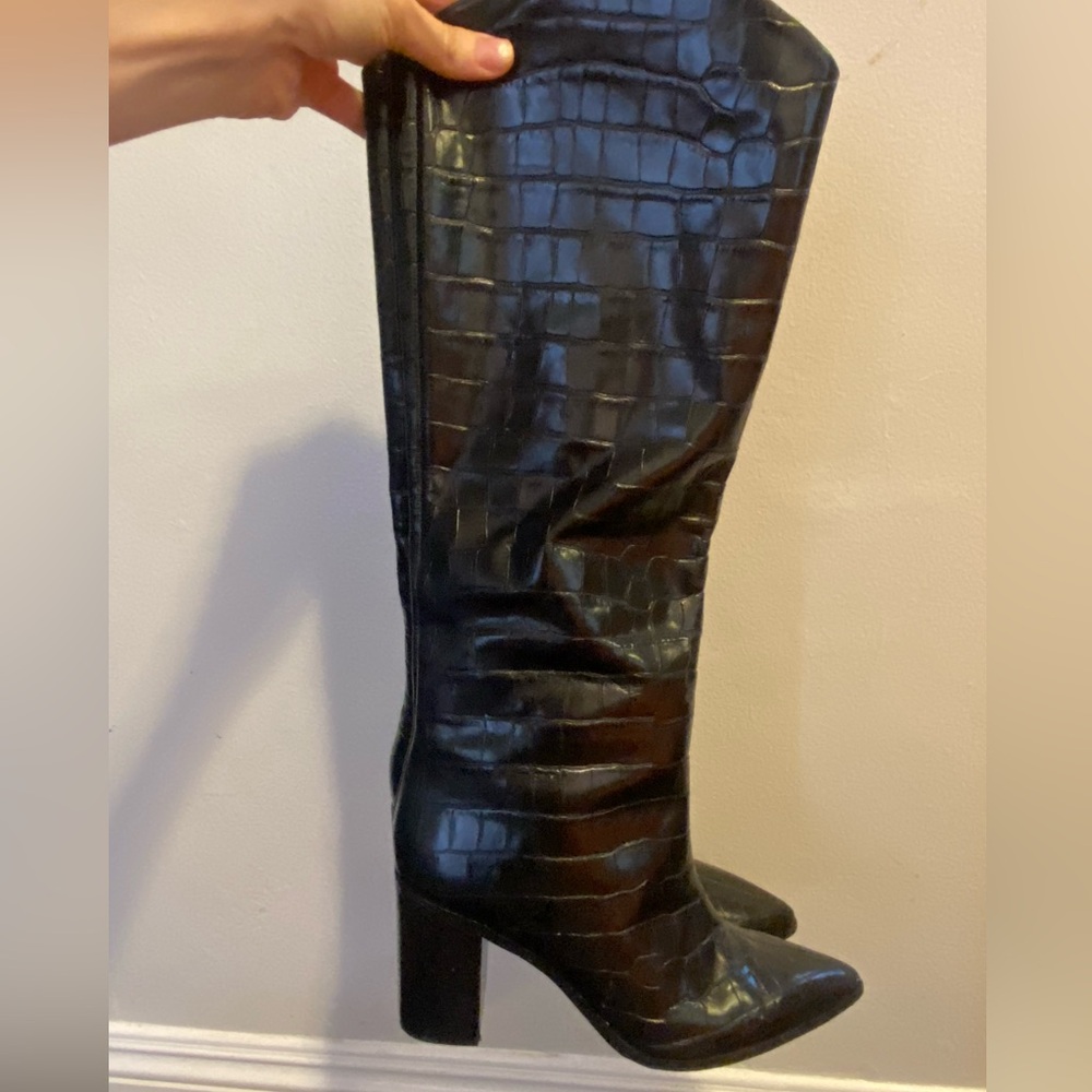 Schutz Croc Embossed Knee High Boot